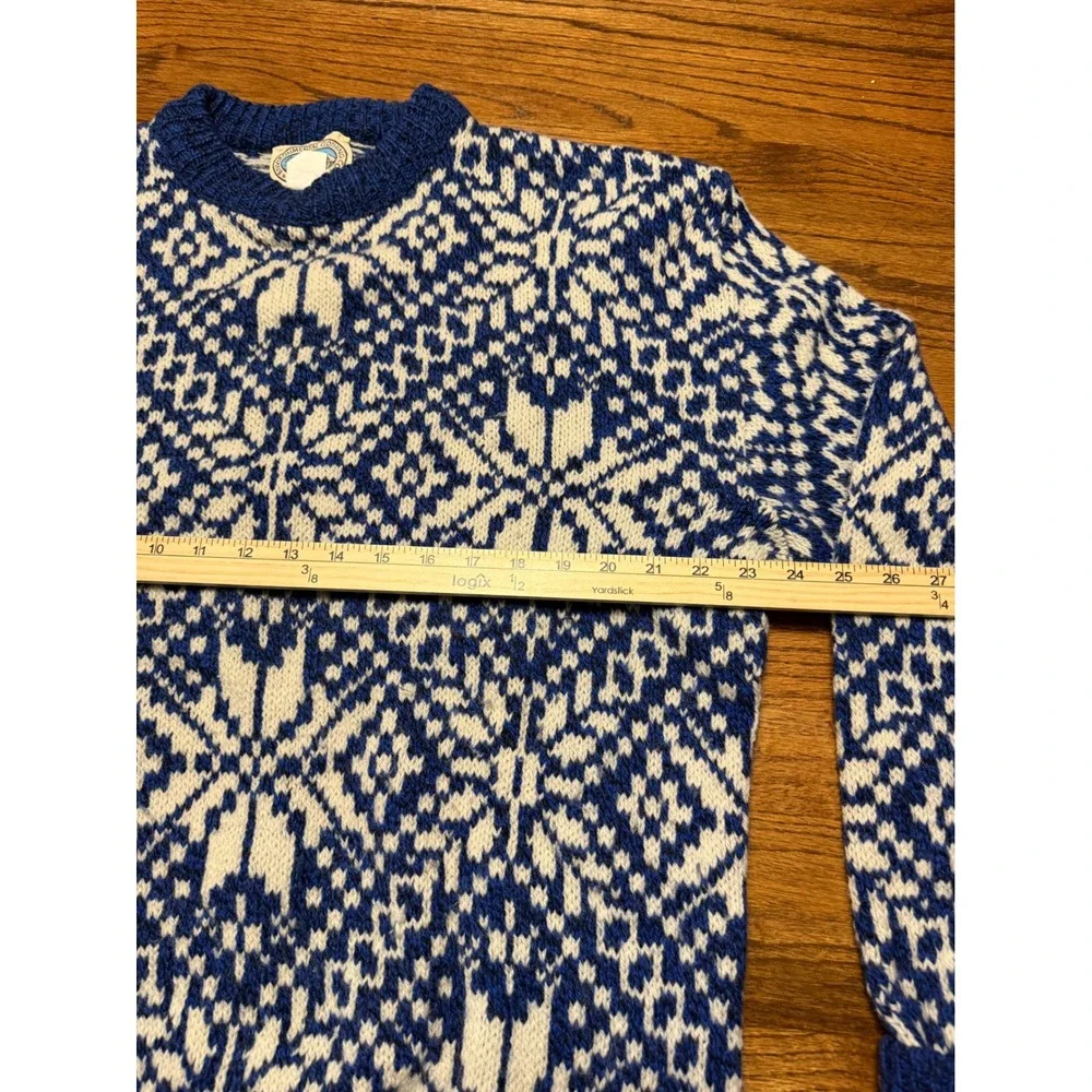 Environmental Clothing Co Vintage Nordic Fair Isle Wool Sweater Blue White Large